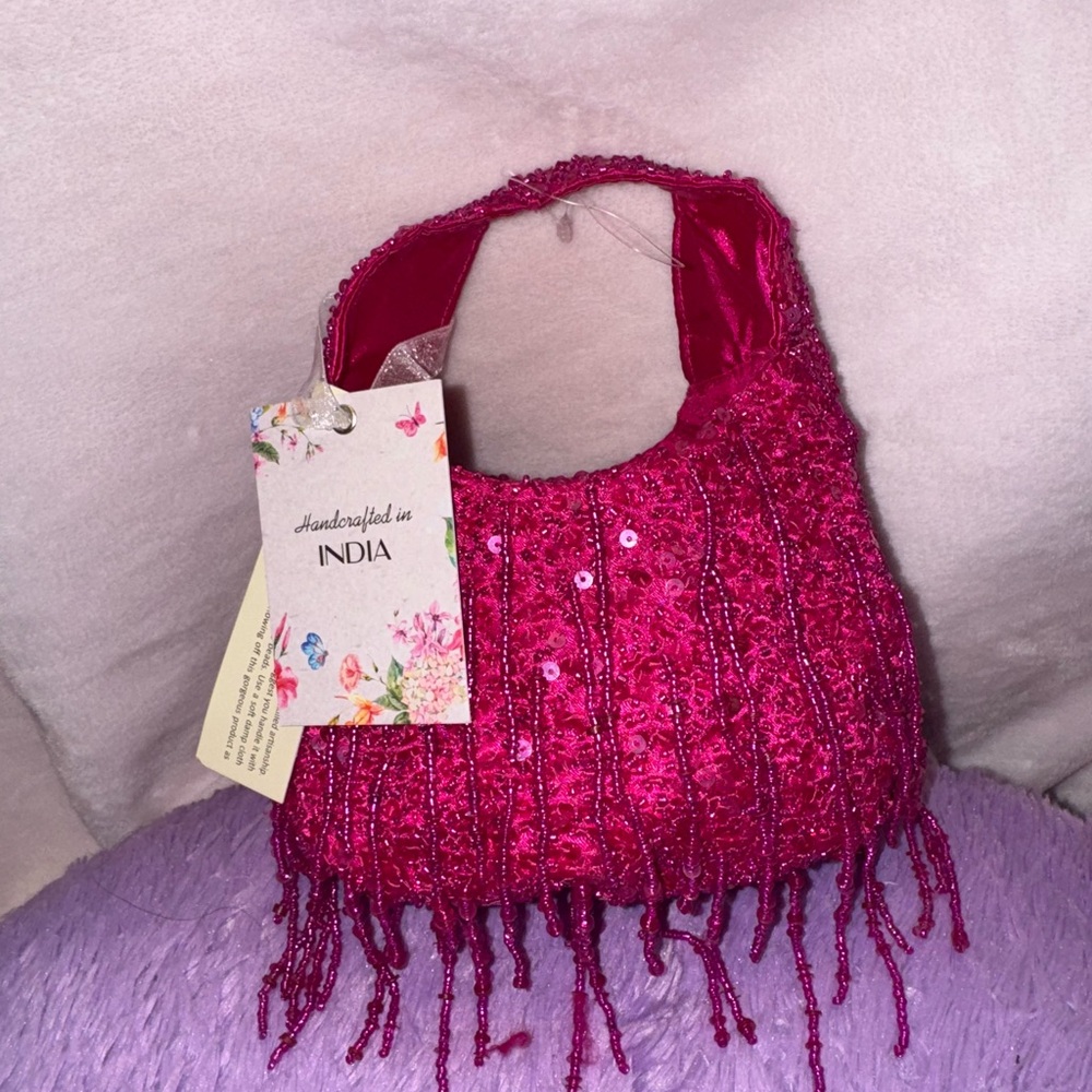 SOLD VIRAL TIK TOK Handcrafted Pink Beaded Women's Bag, Made in India